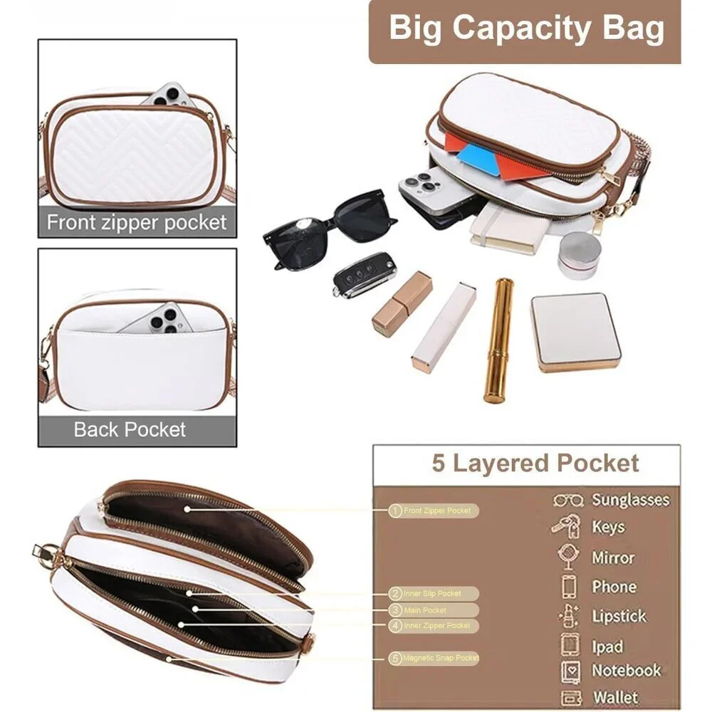 Small Quilted Crossbody Bag Vegan Leather Women's Shoulder Purse with Woven Stra